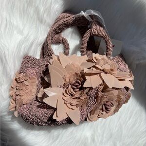 TJMaxx Handcrafted Floral Mini Bag - Brown Lavender